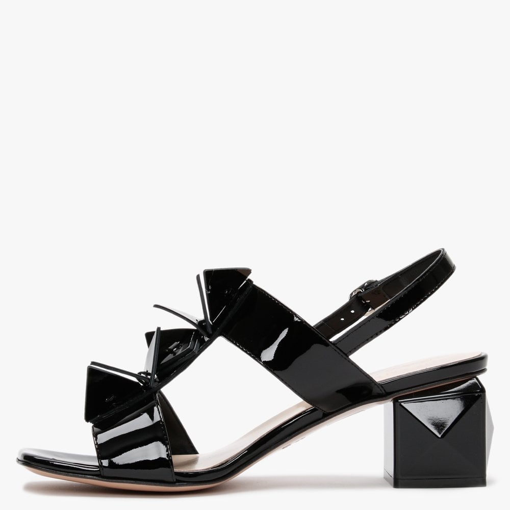 Jaylene Patent Black Leather Geometric Heel Sandals