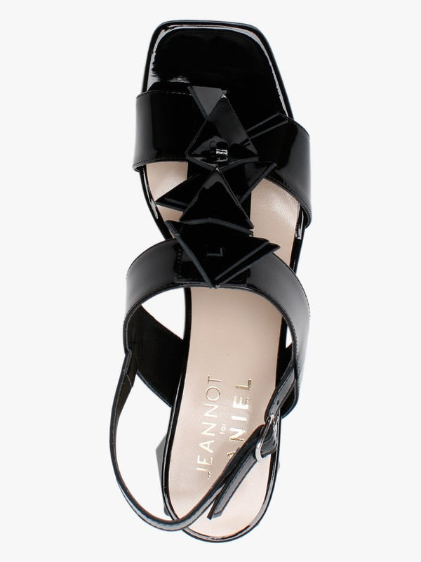 Jaylene Patent Black Leather Geometric Heel Sandals