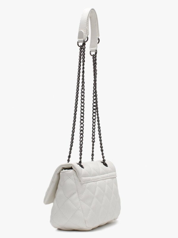 Small Licia White Quilted Logo Cross-Body Bag