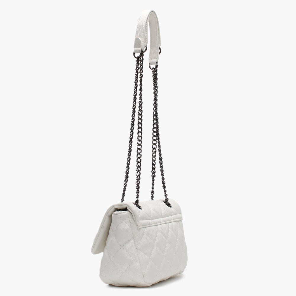 Small Licia White Quilted Logo Cross-Body Bag