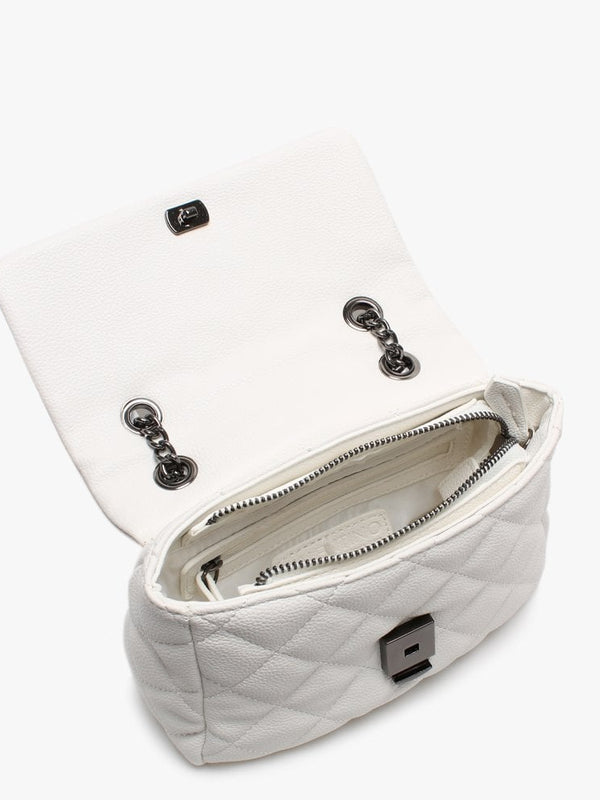 Small Licia White Quilted Logo Cross-Body Bag