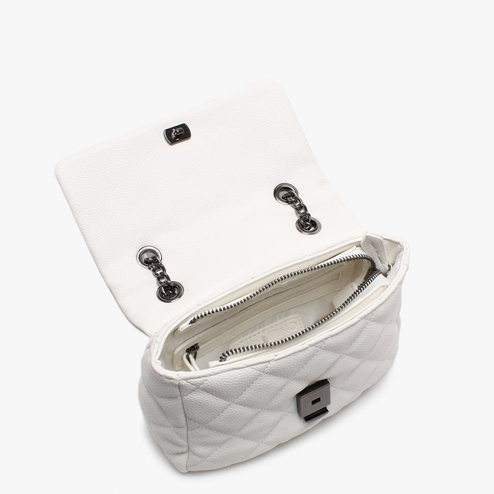 Small Licia White Quilted Logo Cross-Body Bag