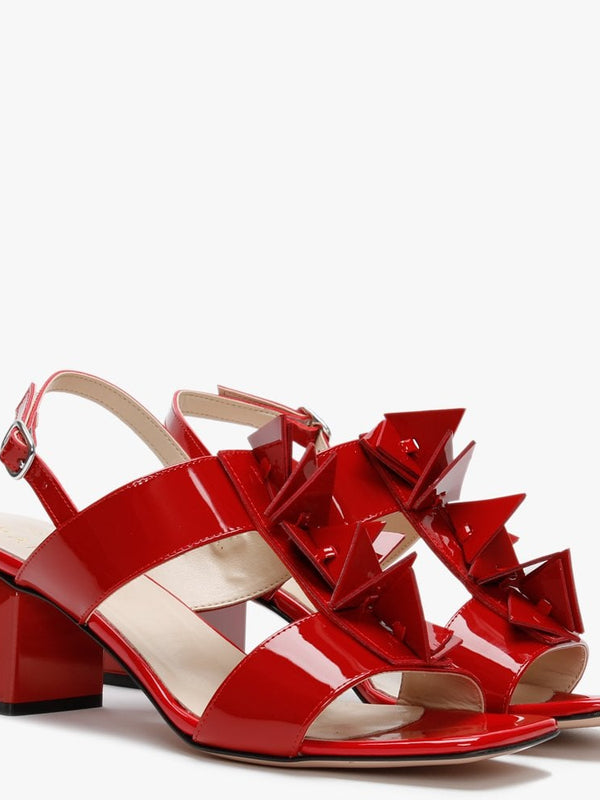 Jaylene Patent Red Leather Geometric Heel Sandals