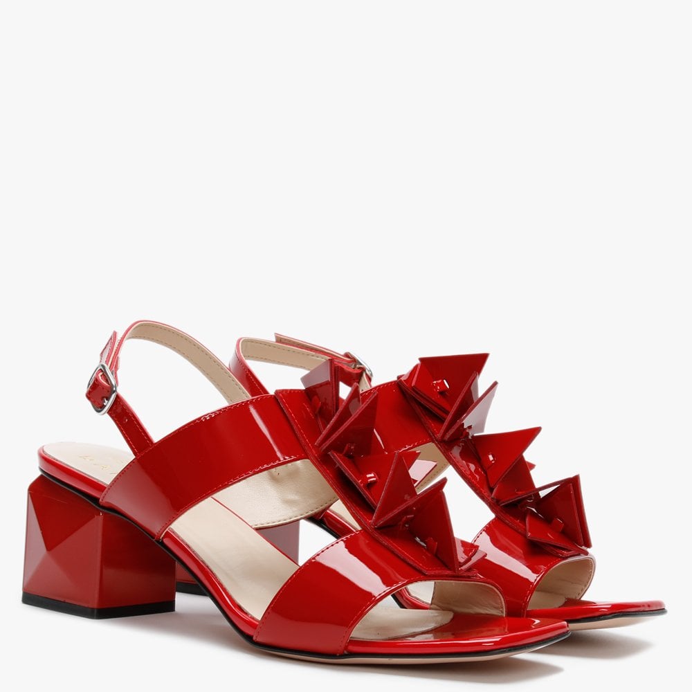 Jaylene Patent Red Leather Geometric Heel Sandals