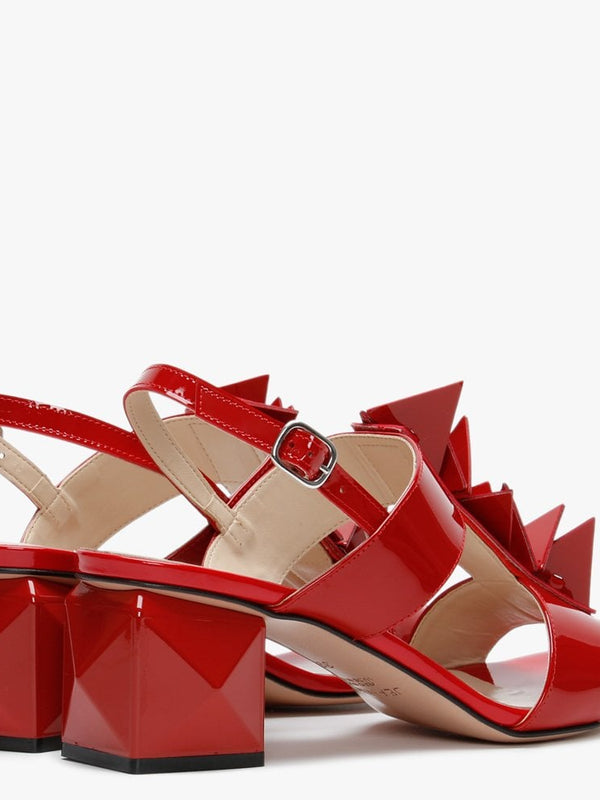 Jaylene Patent Red Leather Geometric Heel Sandals