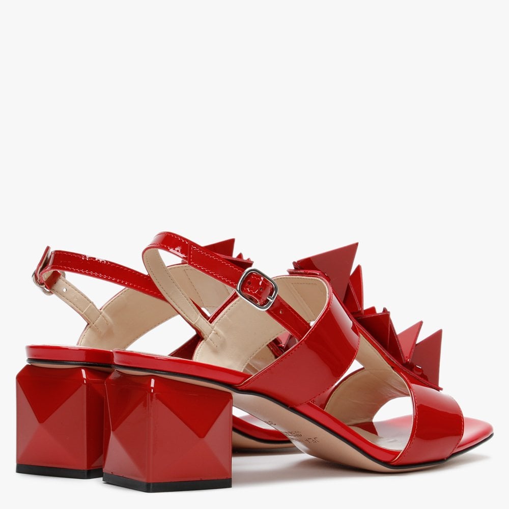 Jaylene Patent Red Leather Geometric Heel Sandals