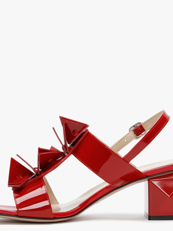 Jaylene Patent Red Leather Geometric Heel Sandals