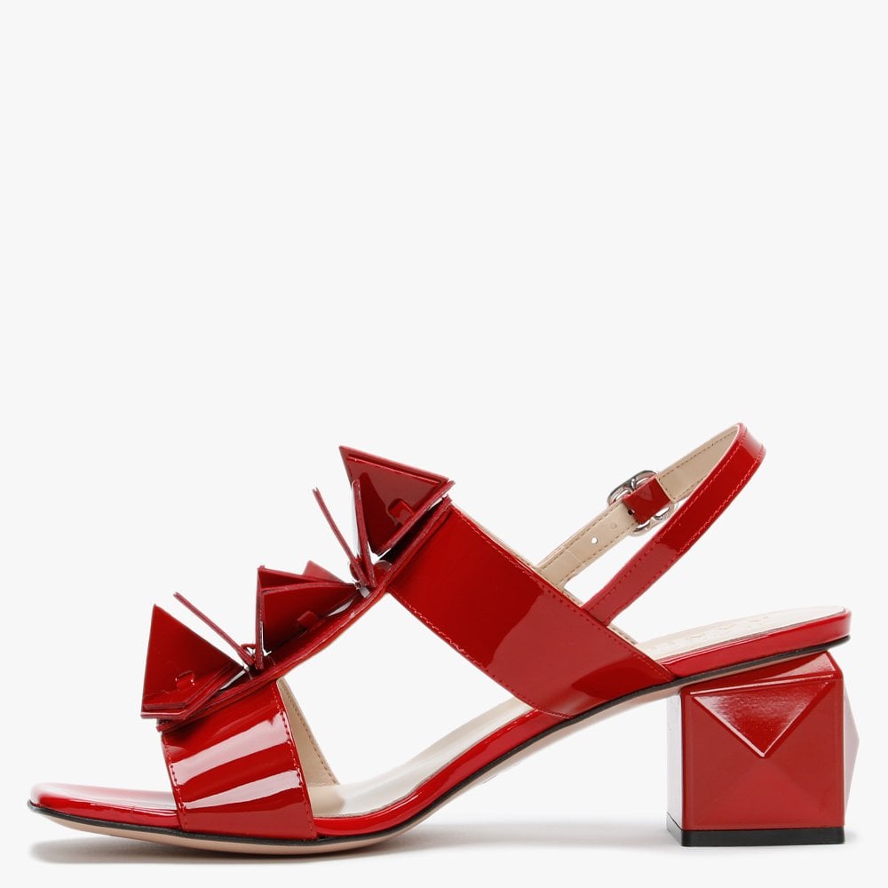Jaylene Patent Red Leather Geometric Heel Sandals