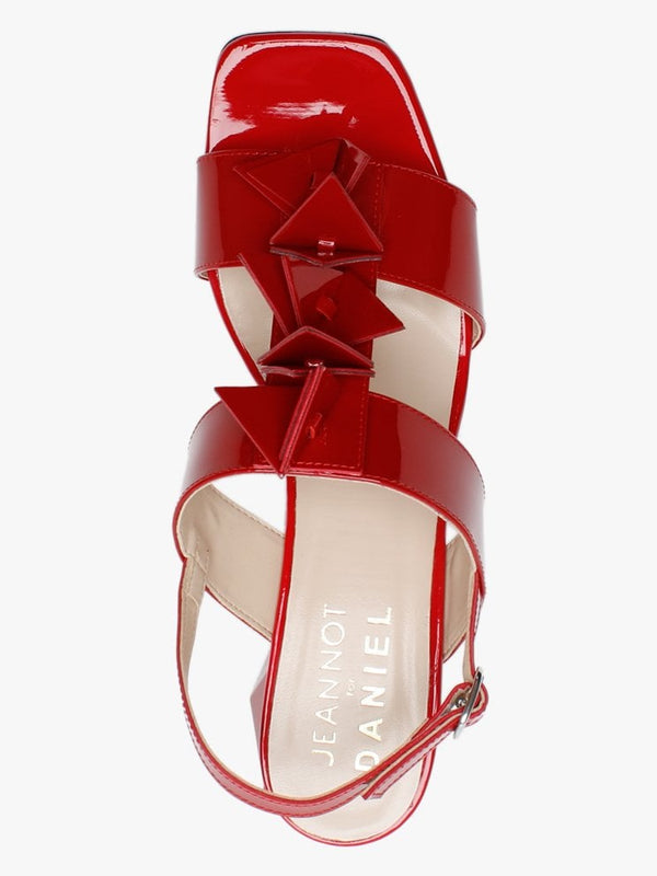Jaylene Patent Red Leather Geometric Heel Sandals