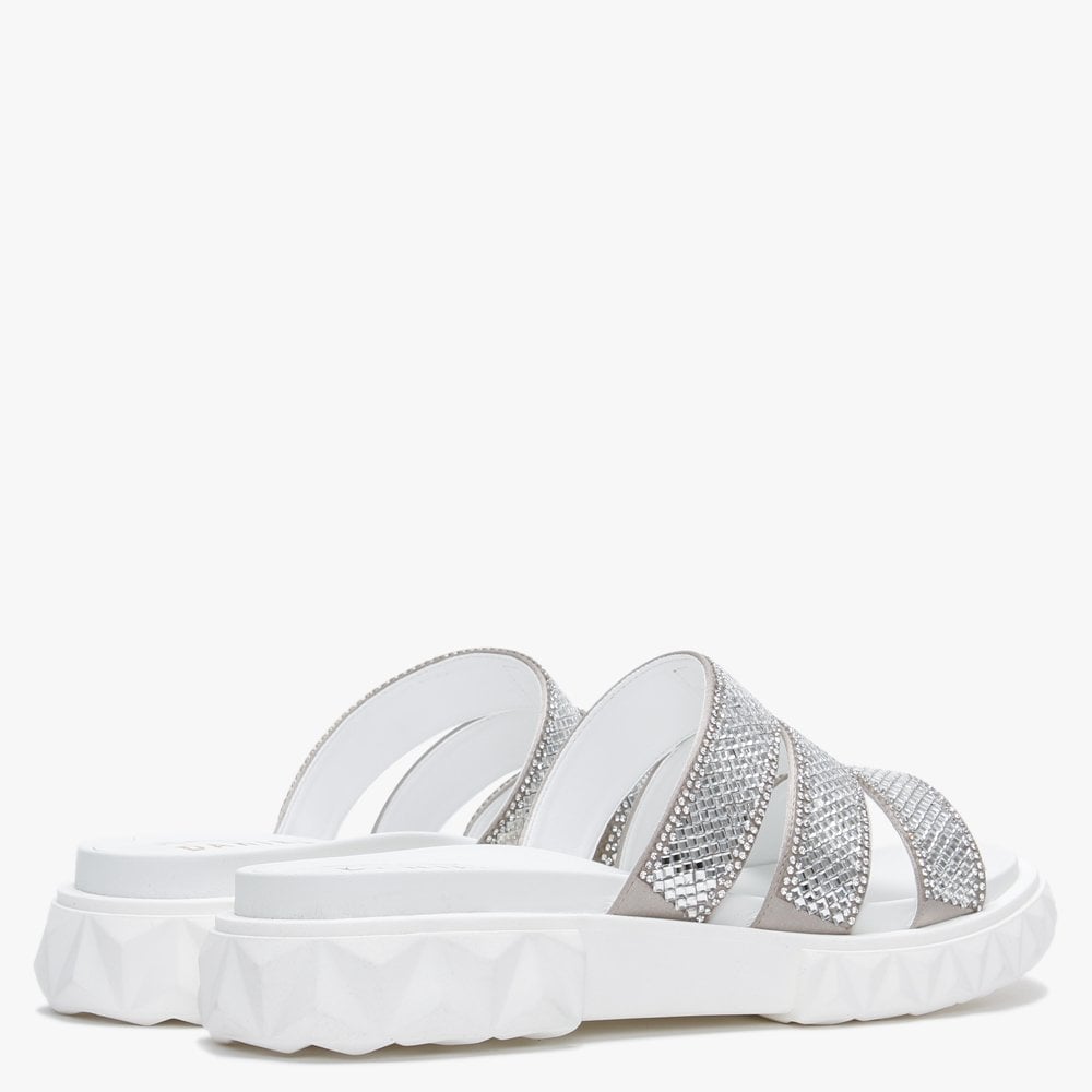 Joan White Leather Embellished Chunky Sliders