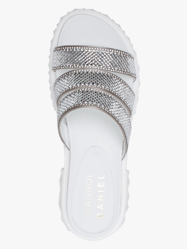 Joan White Leather Embellished Chunky Sliders