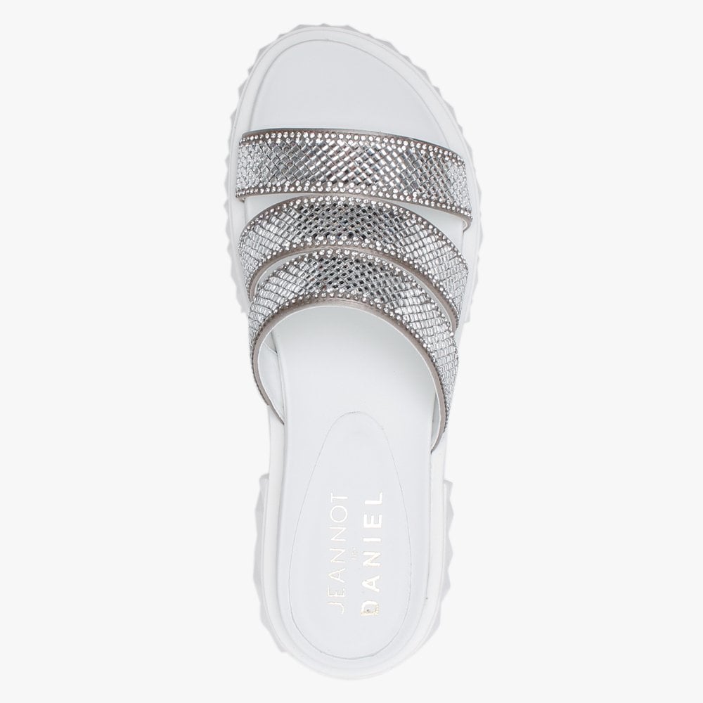Joan White Leather Embellished Chunky Sliders