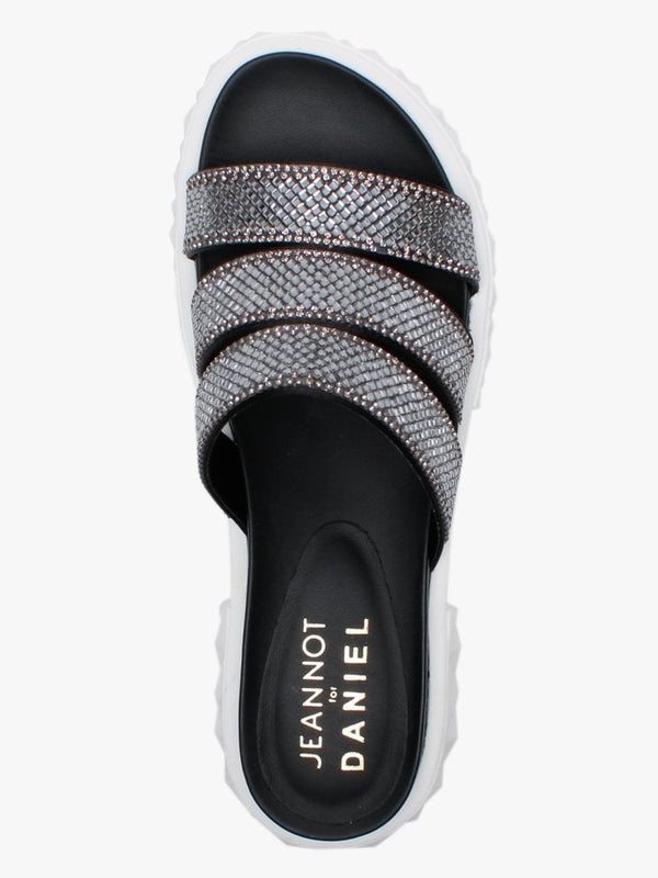 Joan Black Leather Embellished Chunky Sliders