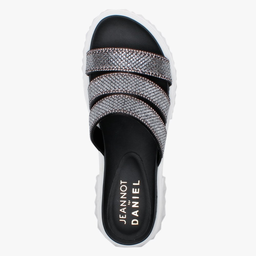 Joan Black Leather Embellished Chunky Sliders