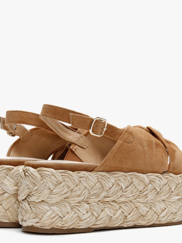 Julianna Tan Suede Knotted Chunky Woven Flatform Sandals