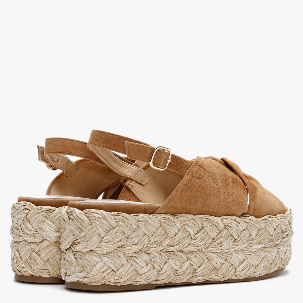 Julianna Tan Suede Knotted Chunky Woven Flatform Sandals