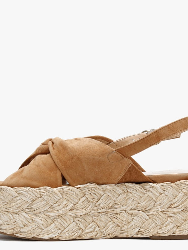 Julianna Tan Suede Knotted Chunky Woven Flatform Sandals
