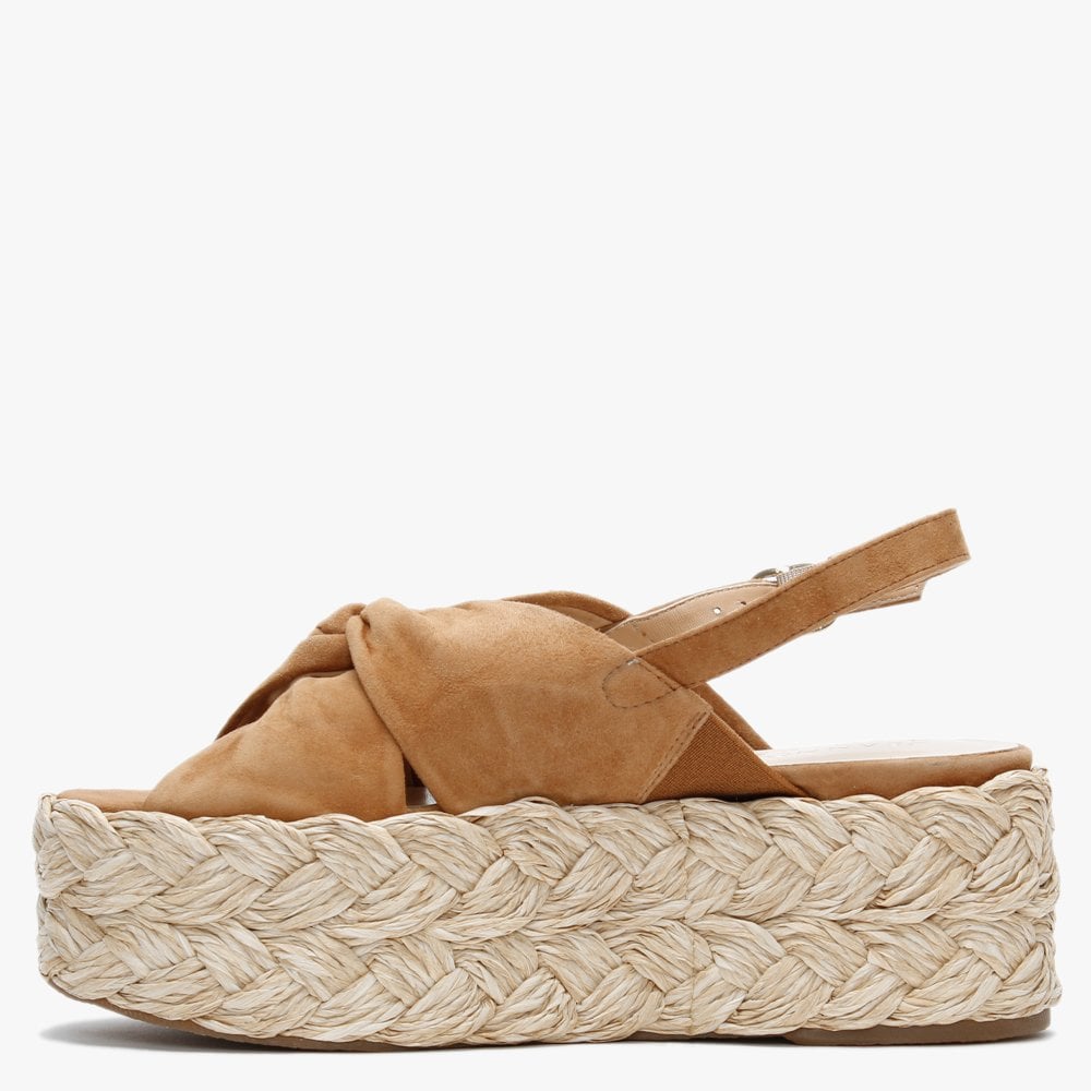 Julianna Tan Suede Knotted Chunky Woven Flatform Sandals