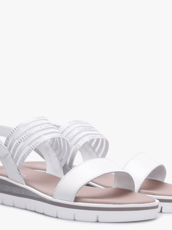 Lily White Leather Embellished Two Strap Sandals
