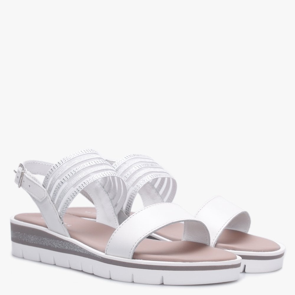 Lily White Leather Embellished Two Strap Sandals