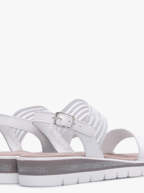 Lily White Leather Embellished Two Strap Sandals
