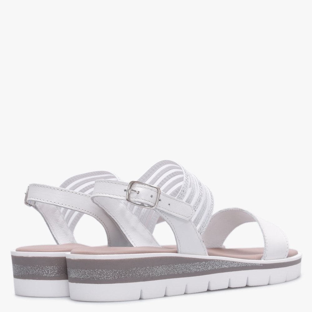 Lily White Leather Embellished Two Strap Sandals
