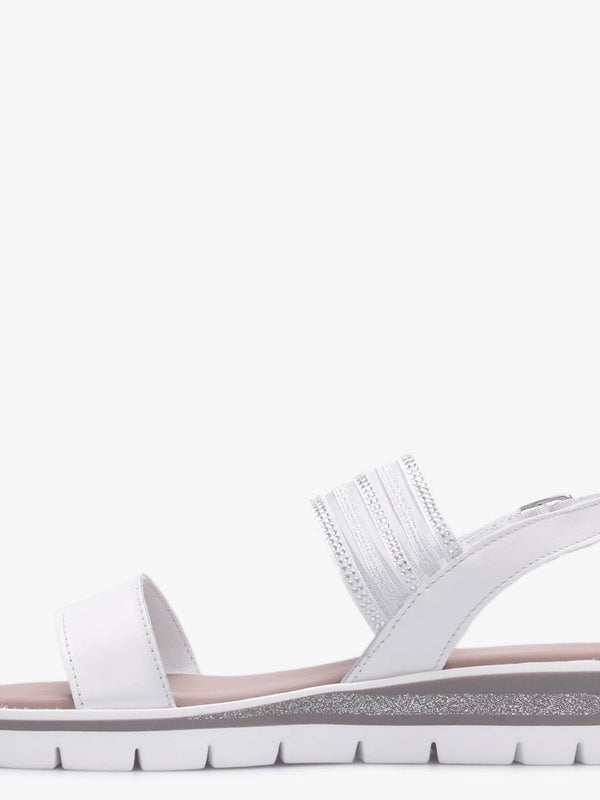 Lily White Leather Embellished Two Strap Sandals