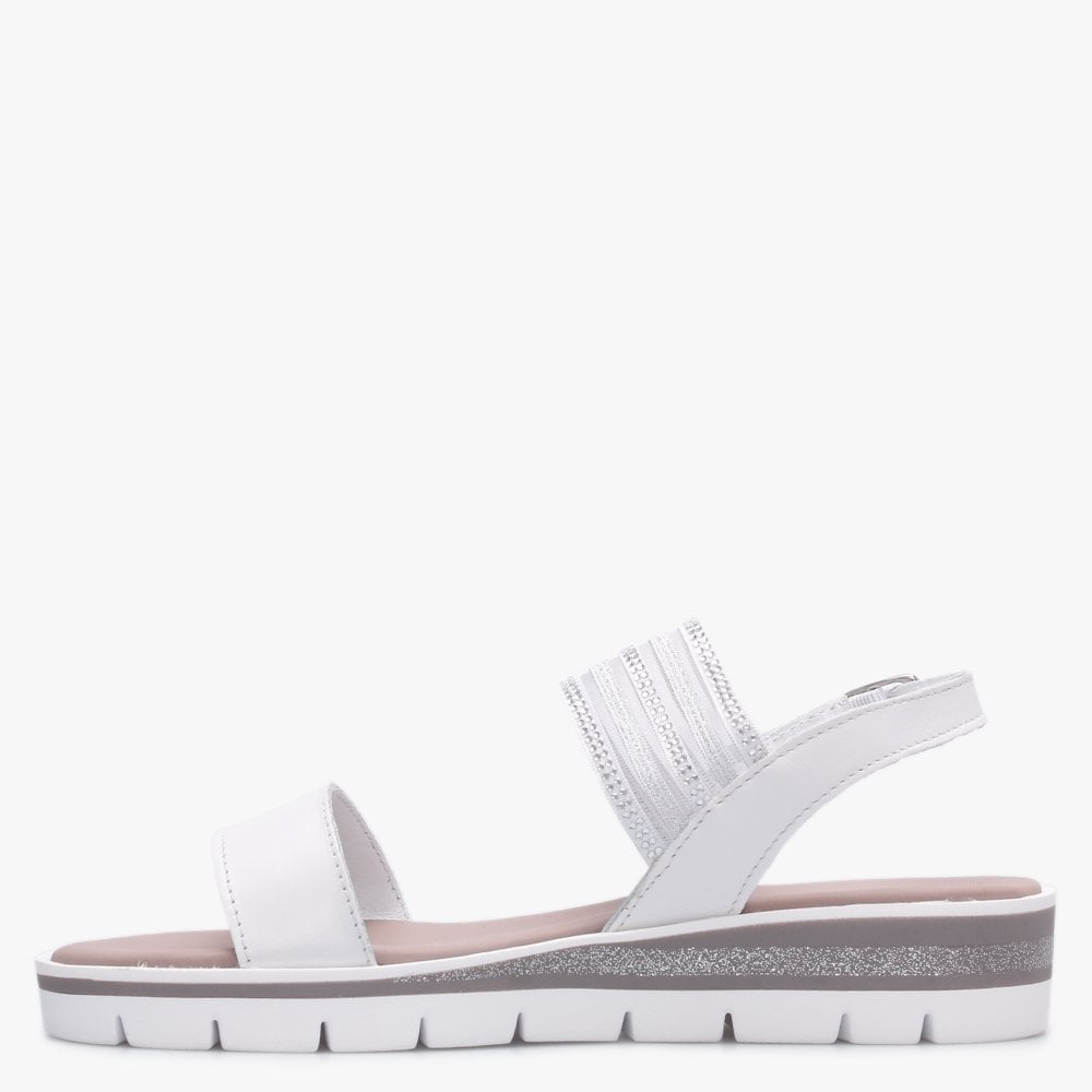 Lily White Leather Embellished Two Strap Sandals