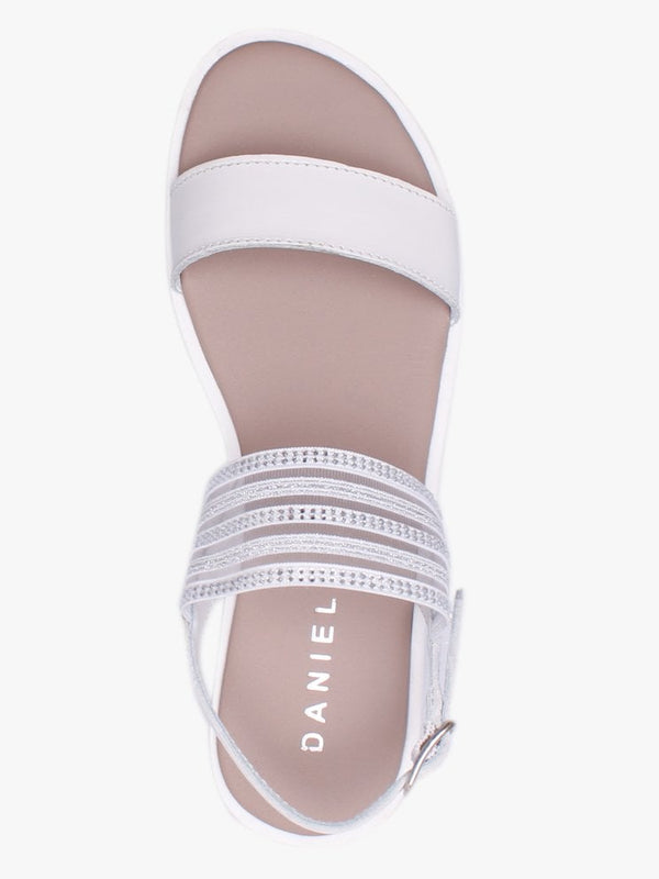 Lily White Leather Embellished Two Strap Sandals
