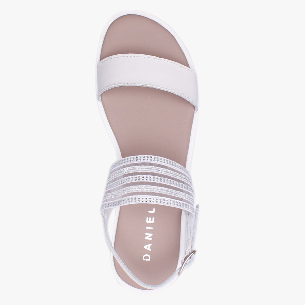 Lily White Leather Embellished Two Strap Sandals