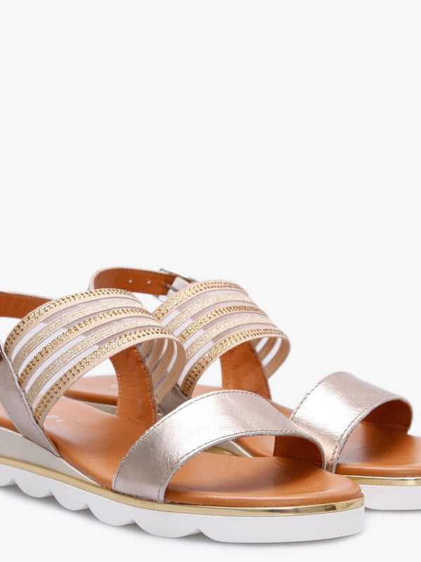 Lacey Gold Leather Embellished Two Strap Sandals