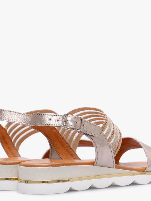 Lacey Gold Leather Embellished Two Strap Sandals