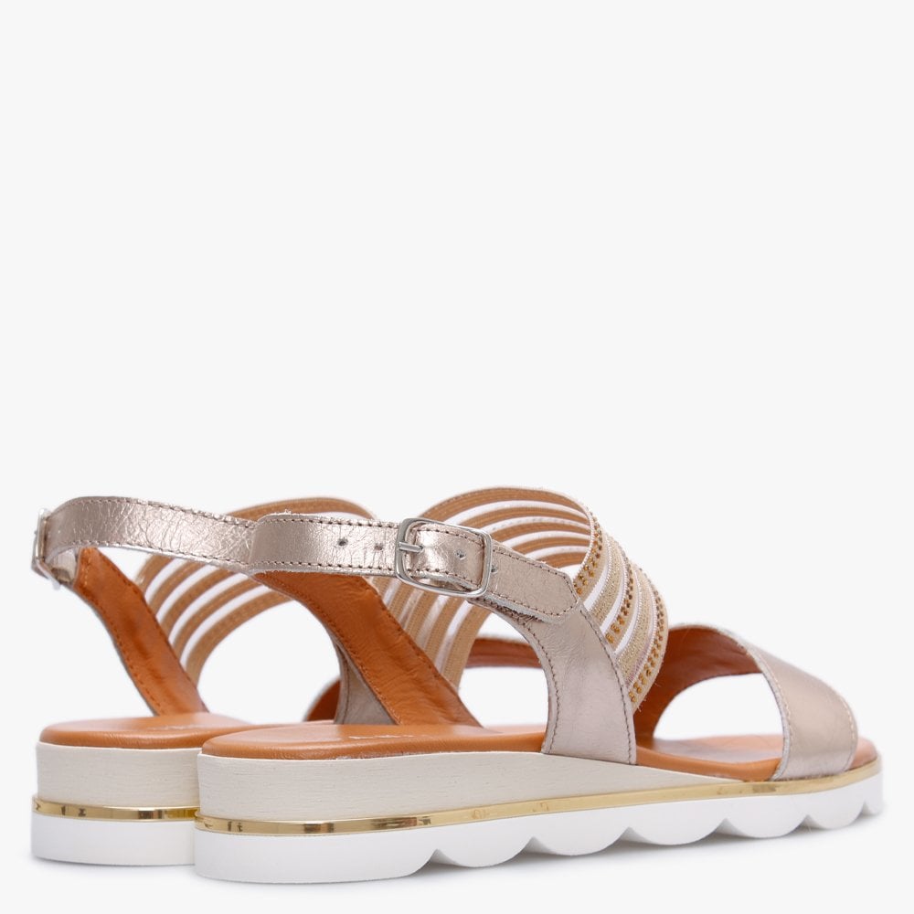 Lacey Gold Leather Embellished Two Strap Sandals