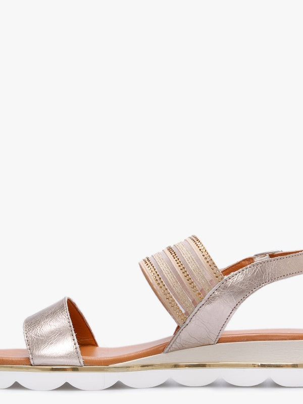 Lacey Gold Leather Embellished Two Strap Sandals