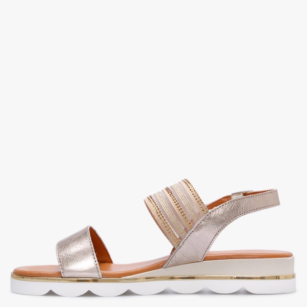 Lacey Gold Leather Embellished Two Strap Sandals