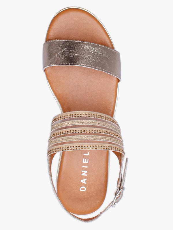 Lacey Gold Leather Embellished Two Strap Sandals