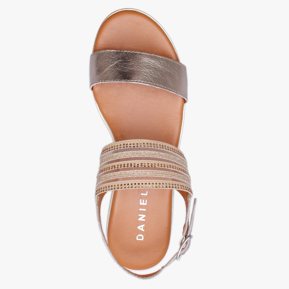 Lacey Gold Leather Embellished Two Strap Sandals