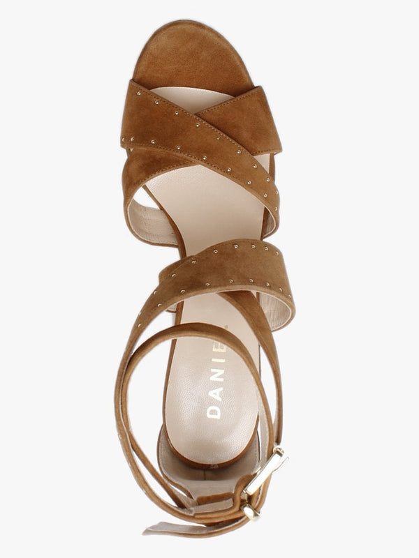 Adia Tan Suede Studded Platform Heeled Sandals