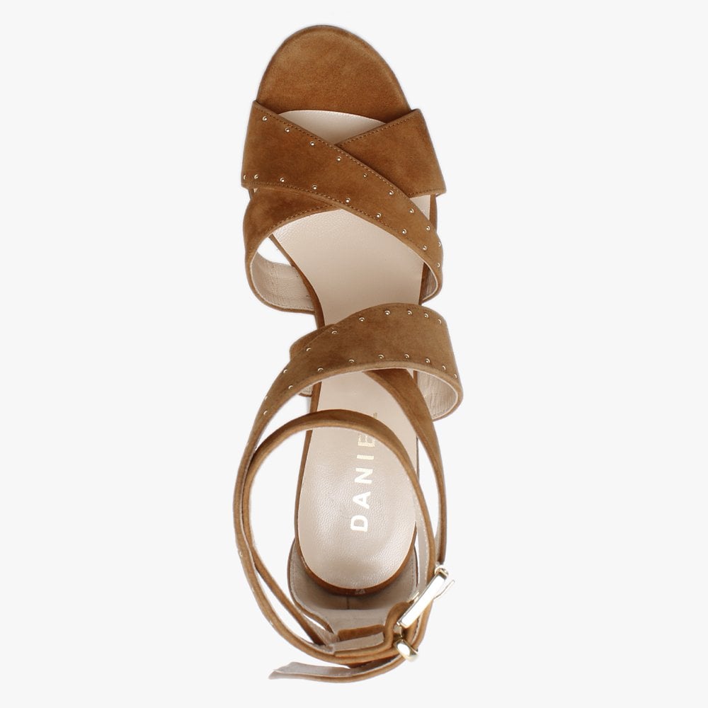 Adia Tan Suede Studded Platform Heeled Sandals