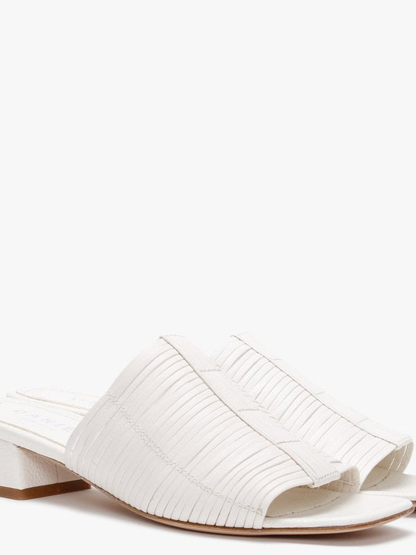 Naomi White Leather Lattice Woven Mules