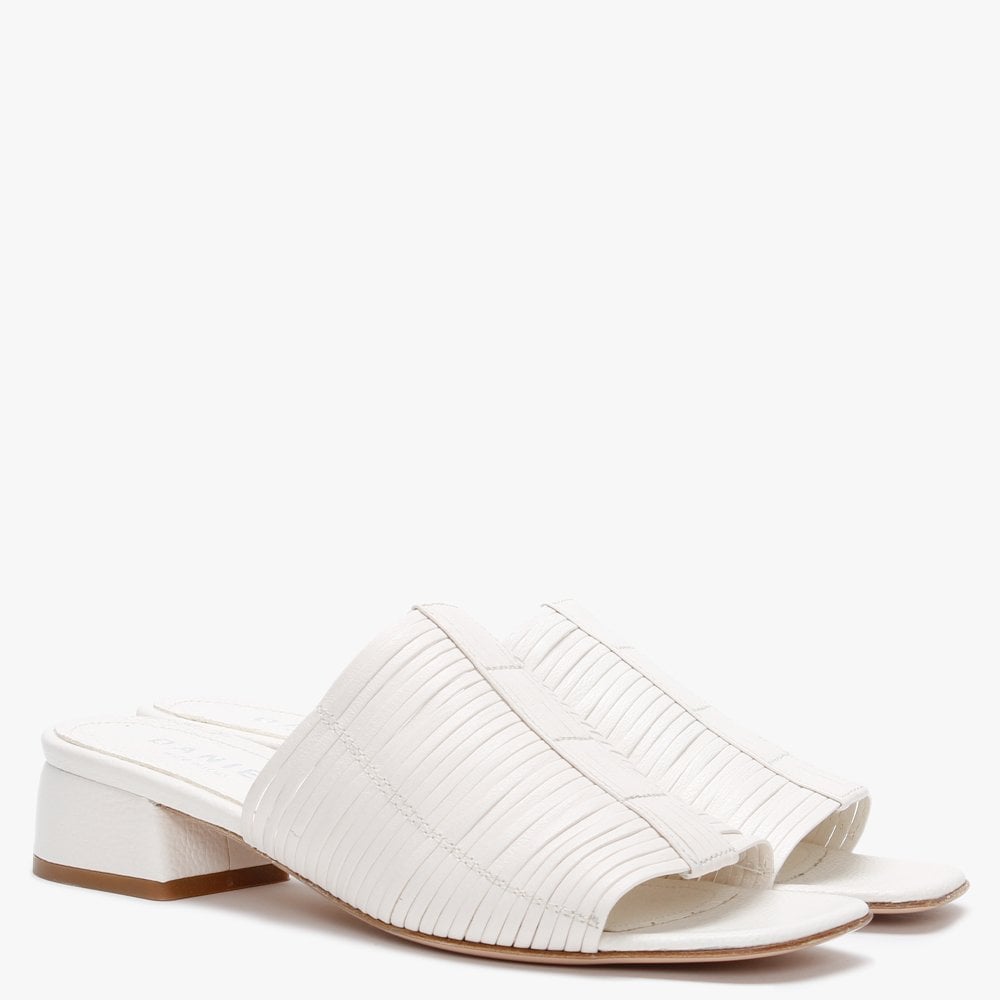 Naomi White Leather Lattice Woven Mules
