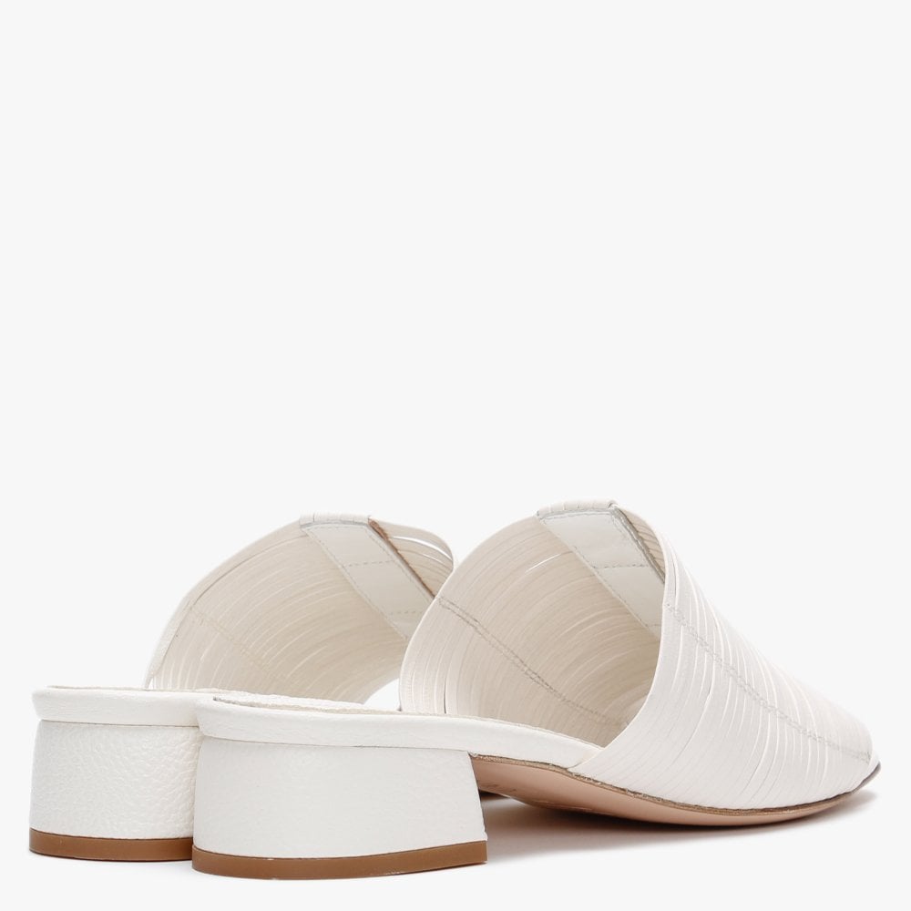 Naomi White Leather Lattice Woven Mules