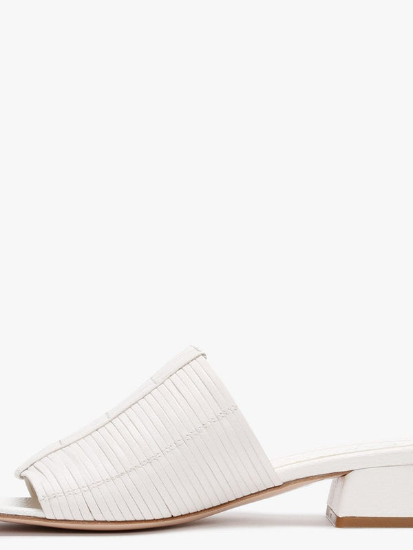 Naomi White Leather Lattice Woven Mules