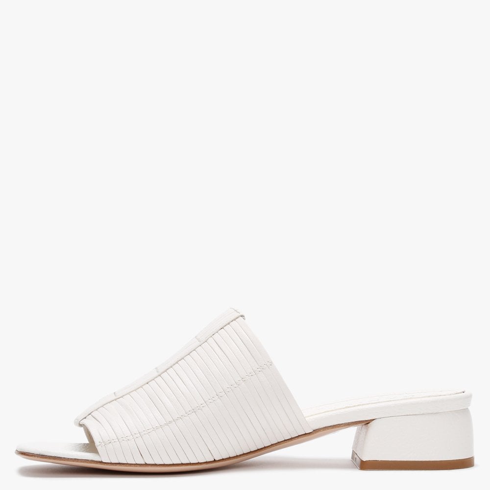 Naomi White Leather Lattice Woven Mules