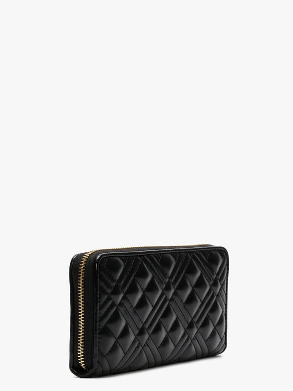 Quilted Black Zip Around Wallet