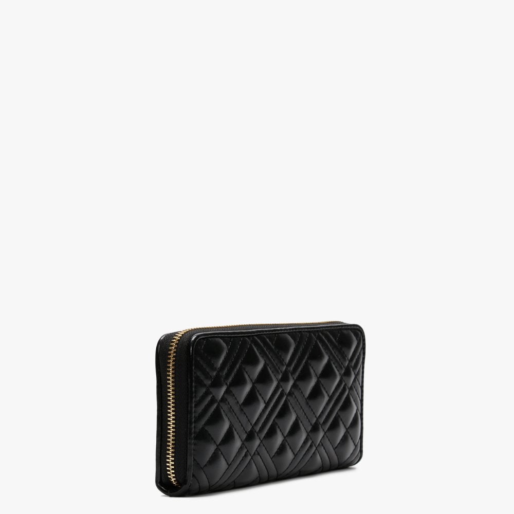 Quilted Black Zip Around Wallet