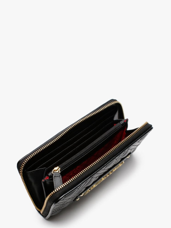 Quilted Black Zip Around Wallet