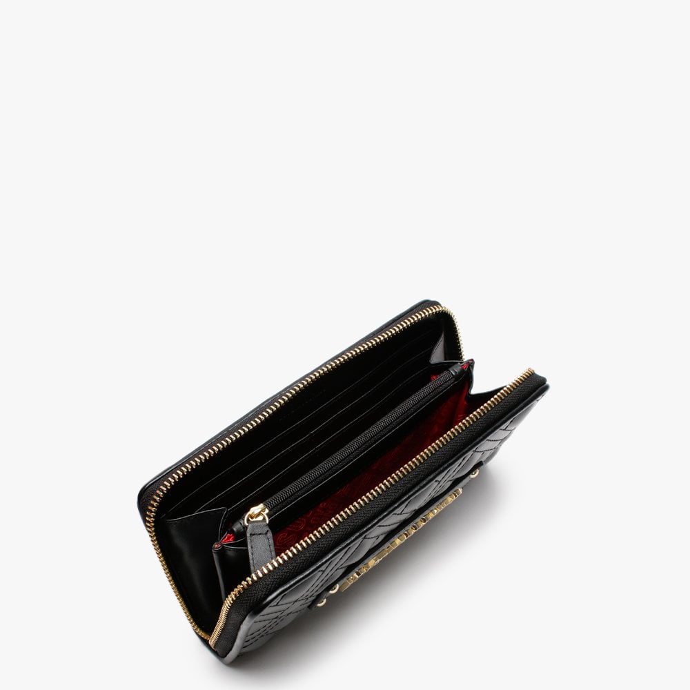 Quilted Black Zip Around Wallet
