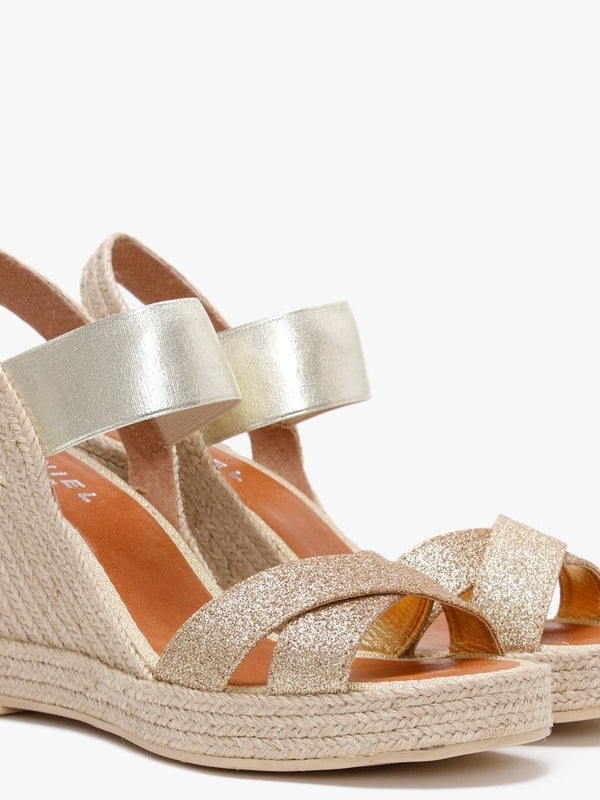 Carly Gold Metallic Cross Strap Wedge Espadrilles