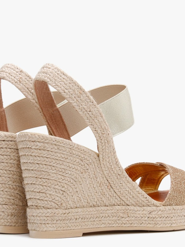 Carly Gold Metallic Cross Strap Wedge Espadrilles
